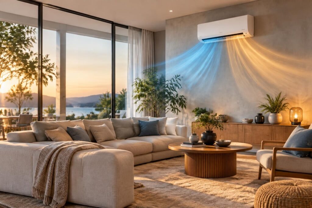 découvrez la climatisation réversible : un seul appareil pour chauffer votre intérieur en hiver et le rafraîchir en été, tout en maîtrisant votre confort.