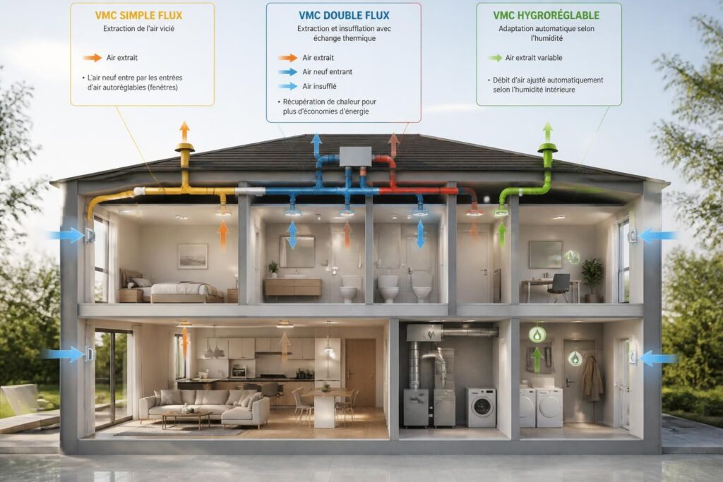 découvrez notre guide complet sur les vmc et la ventilation : simple flux, double flux, hygroréglable. apprenez à choisir le système adapté pour un air sain et réaliser des économies d'énergie.