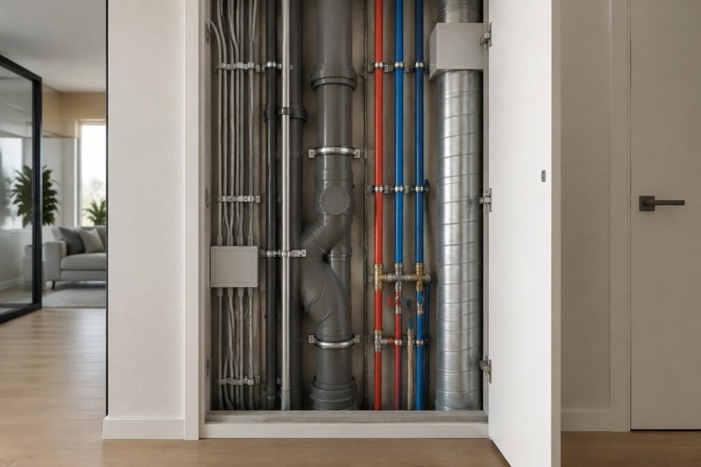 découvrez comment organiser les réseaux de votre logement dans une gaine technique, pour une installation ordonnée, accessible et sécurisée.